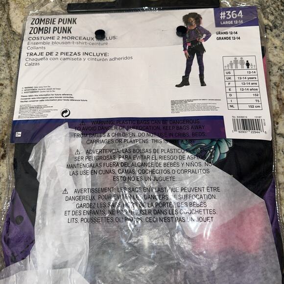 Zombie Punk Halloween Costume Girls size Lrg 12-14 , 2 piece pink purple black - Picture 4 of 4